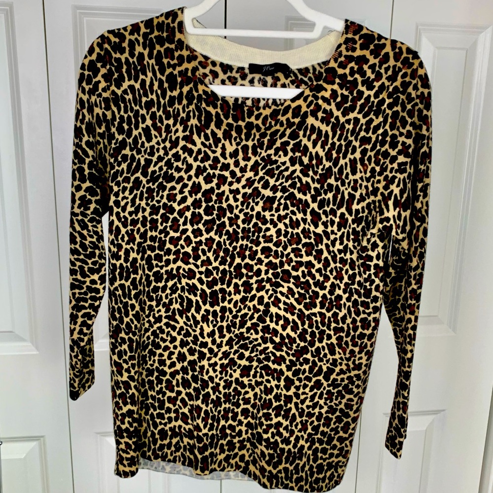 J. CREW Merino Wool Teddy Leopard Print Sweater.